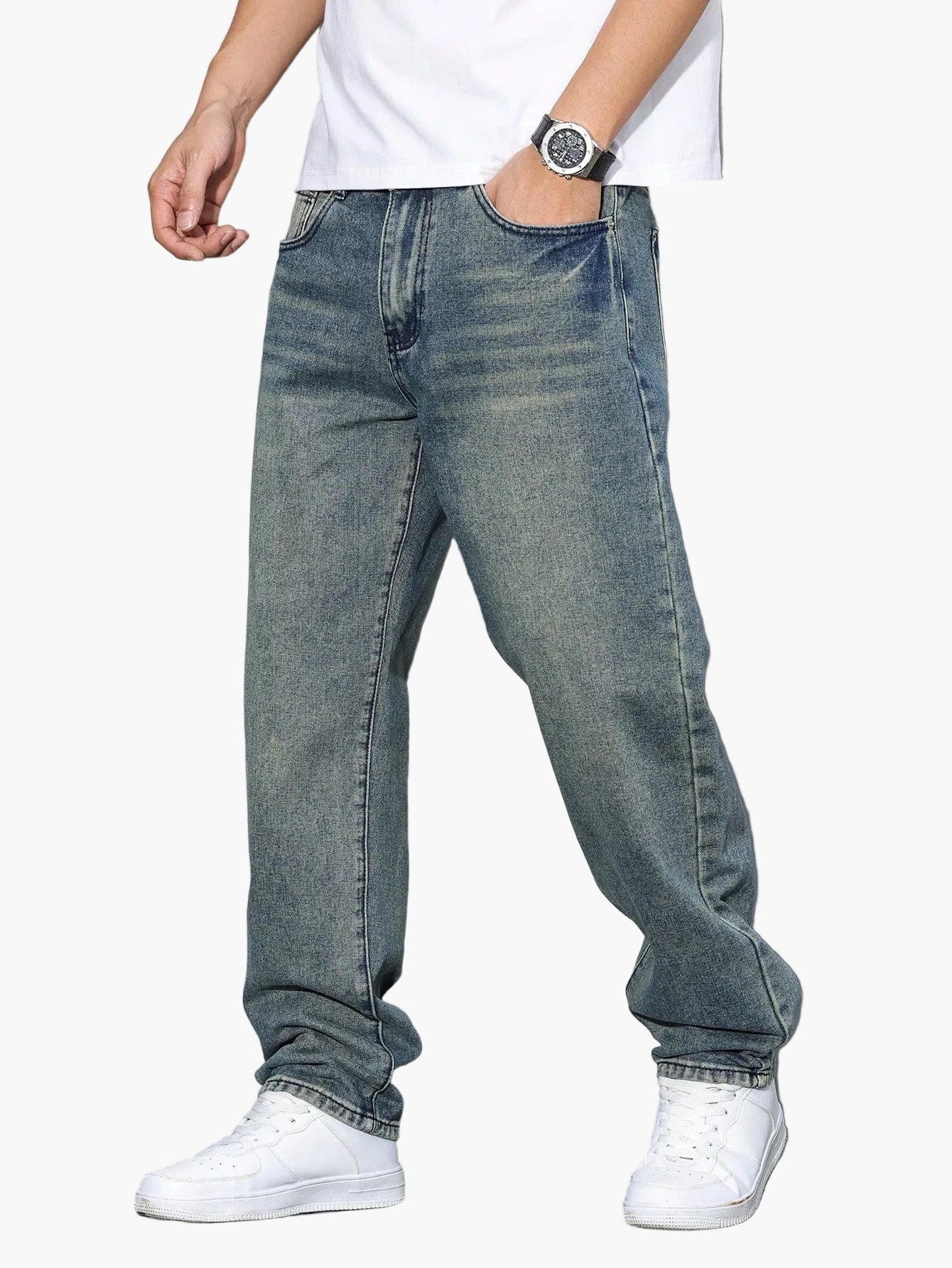 Herrjeans Loose Fit Streetwear Avslappnad Stil