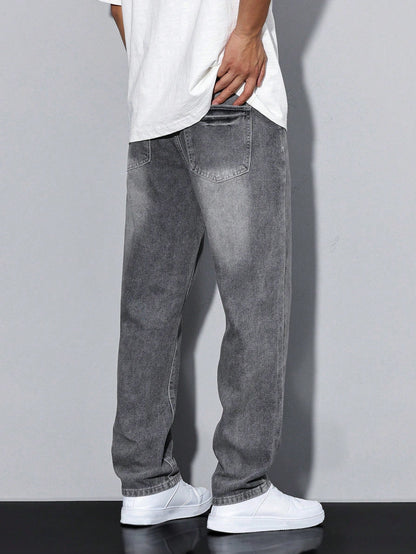 Herrjeans Lös Passform Casual Streetwear – Klassiska raka byxor för vardag och fritid