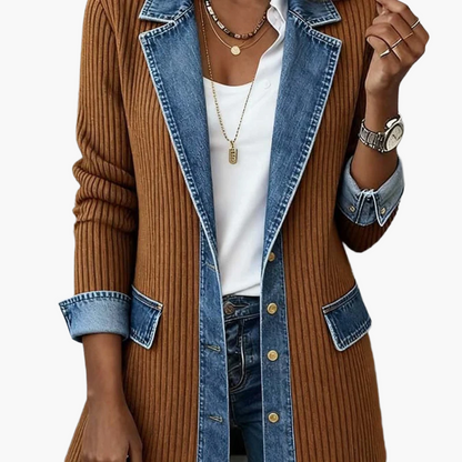 Damkavaj Elegant Långärmad Med Jeansdetaljer För Mode och Vardag