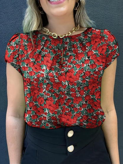 Dam Blus Kortärmad Blommig Elegant Vardagsstil