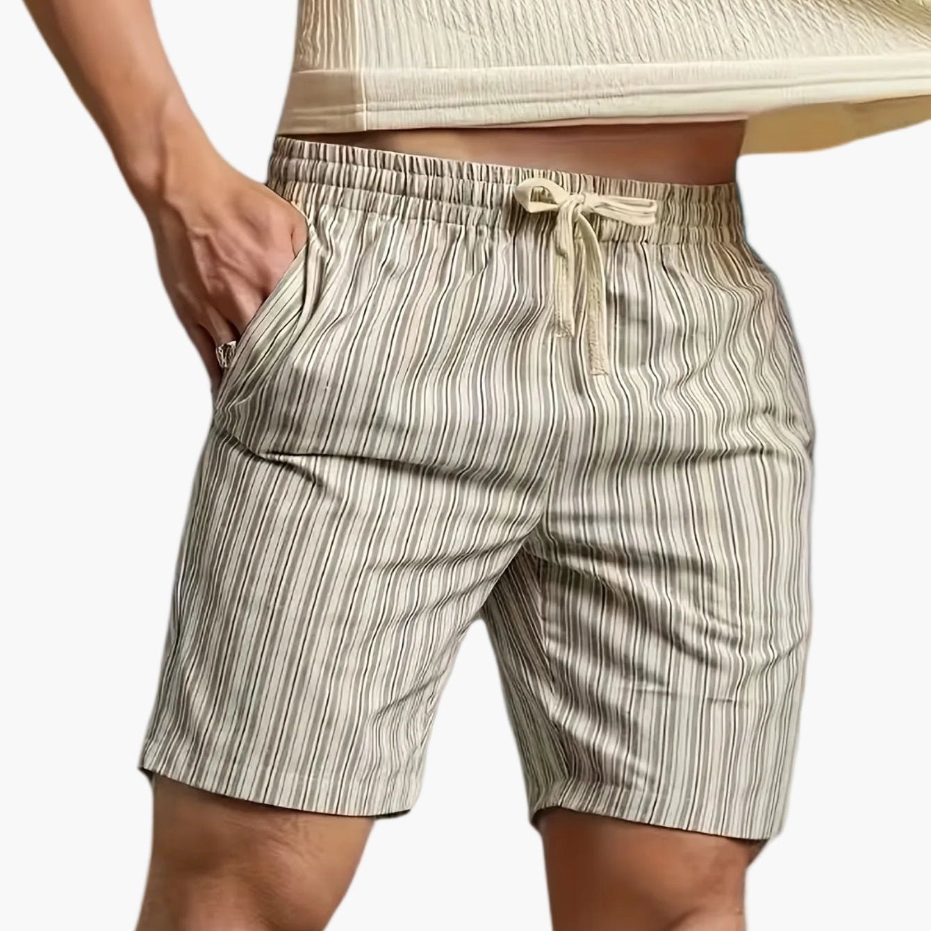 Herr Shorts för Avslappnad Stil och Golf – Randiga, Regular Fit, Midja med Dragsko