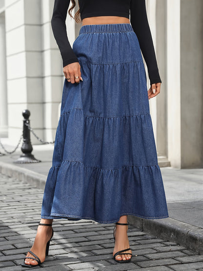 Dam Kjol Elegant A-Linje Bohemisk Stil Sommarkjol Lång Volangkjol