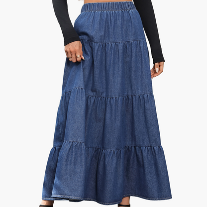 Dam Kjol Elegant A-Linje Bohemisk Stil Sommarkjol Lång Volangkjol