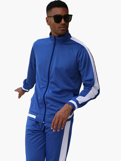 Herr Sportig Träningsdräkt Set – Trendig Tracksuit med Färgblock för Aktiv Livsstil