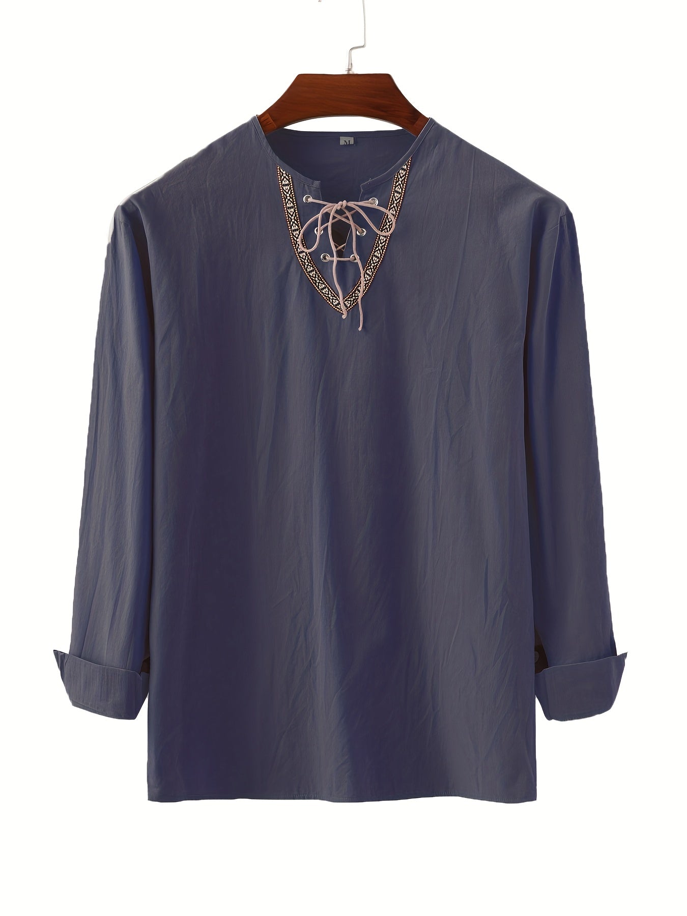 Herr Vintage Bohemisk Tunika med Snörning och Geometriskt Mönster – Ledig Blus för Alla Säsonger