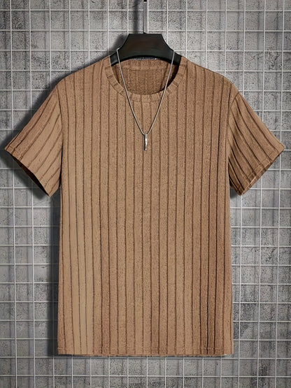 Herr T-shirt med trendigt ribbat mönster och avslappnad passform – Perfekt för vardag och stilrena lager på lager-outfits