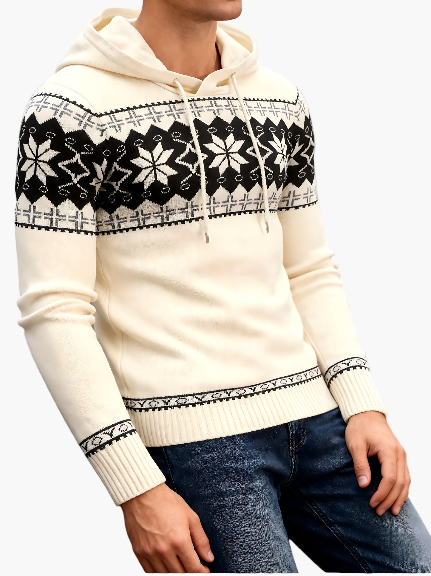 Herrtröja med huva och julmönster – casual stickad pullover för höst och vinter