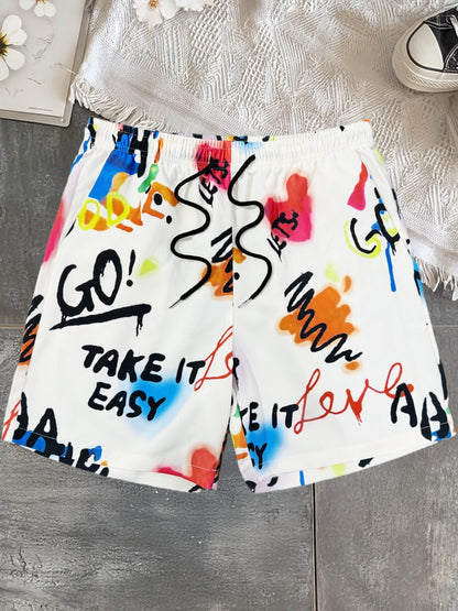Herrshorts med graffiti-tryck och streetwear-stil för avslappnad vardag och strand