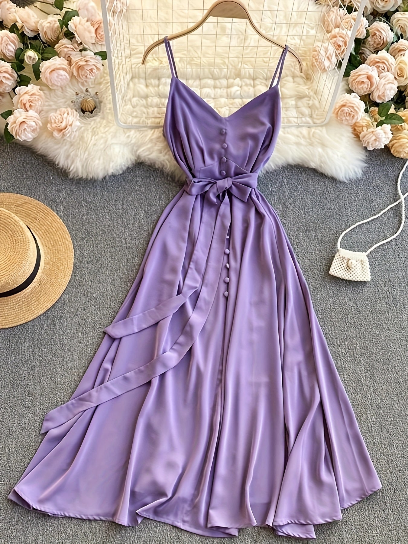 Dam Klänning Maxiklänning med Camisole-Stil och Elegant Midjeband – Perfekt för Fest och Sommarbruk