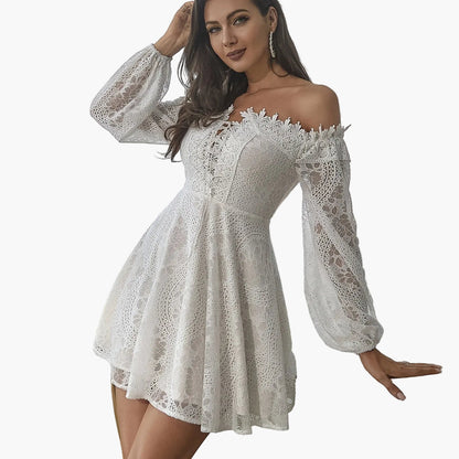 Dam Off Shoulder Elegant Klänning med Utsvängd Silhuett för Fest och Kväll