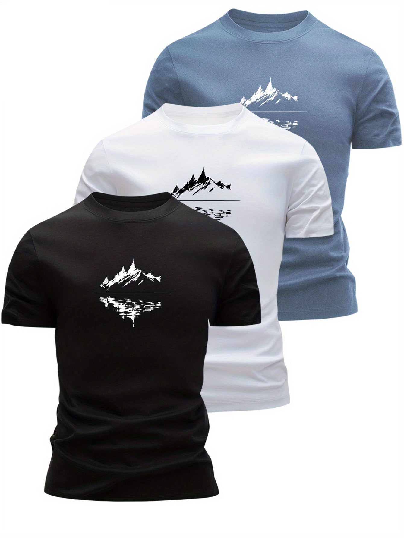 Herr T-shirt med bergsmotiv – Modern grafisk stil för vardagsbruk