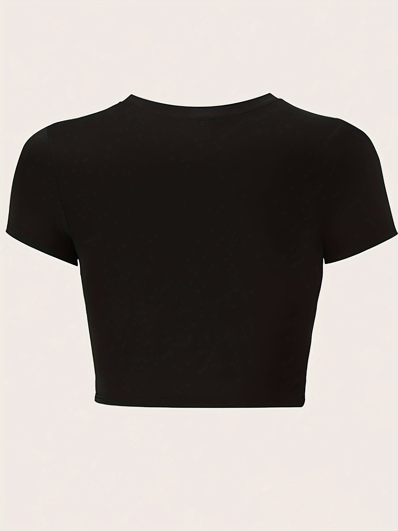 Women's Trendig Croppad T-shirt med Tryck och Söt Rosett – Perfekt för Avslappnade Tillfällen