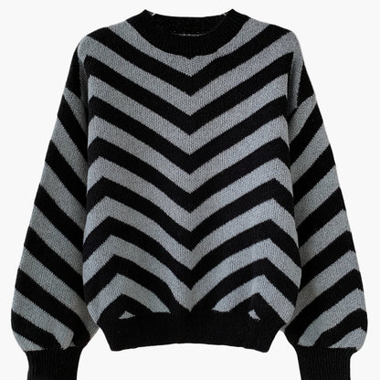 Damtröja med Chevronmönster – Elegant stickad pullover för höst och vinter