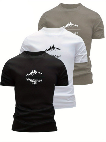 Herr T-shirt med bergsmotiv – Modern grafisk stil för vardagsbruk