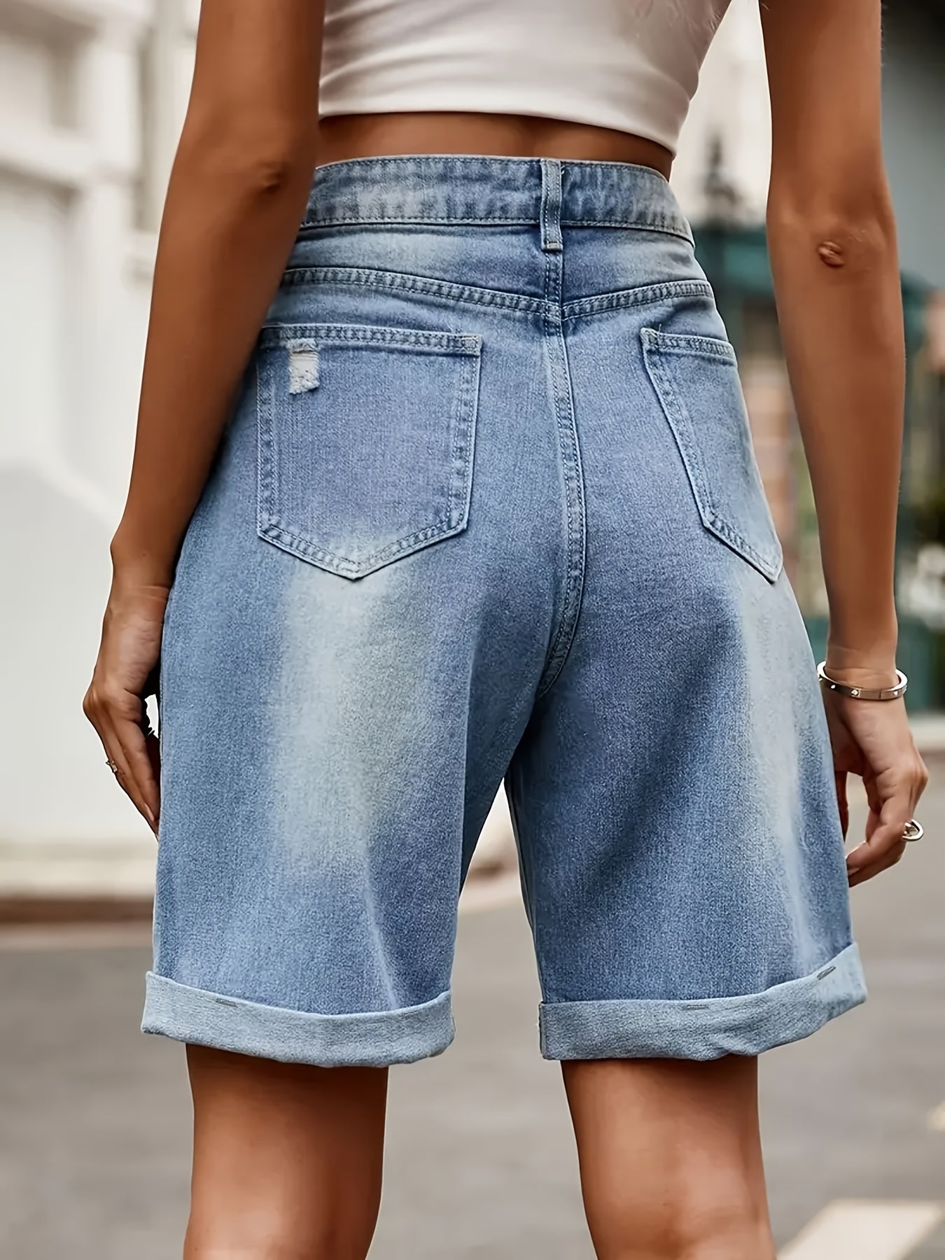 Damers avslappnade cykelshorts i denim med hög midja – sommarstil för vardagsbruk