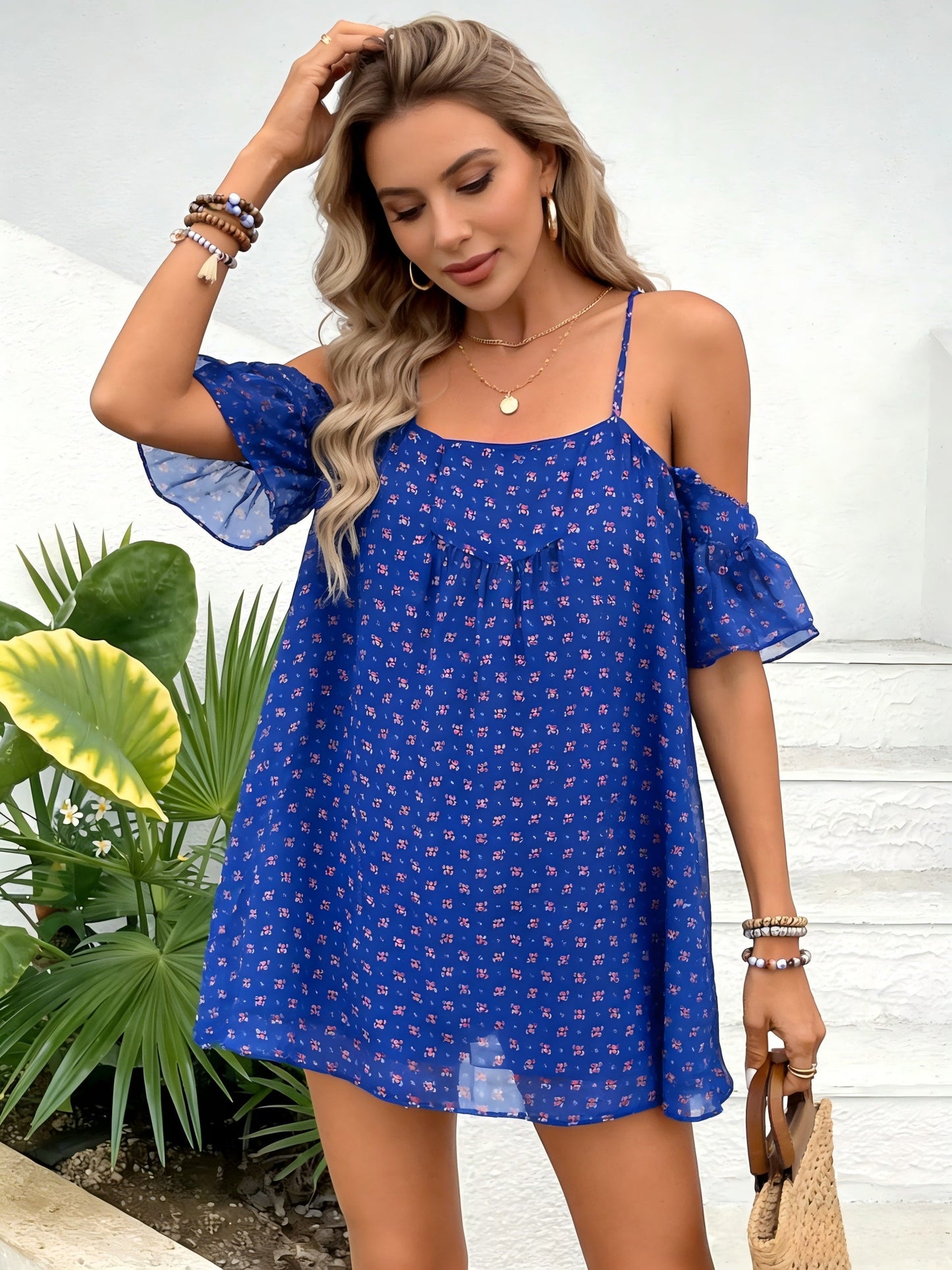 Damklänning Sommarklänning Lös Passform Off Shoulder Blommigt Mönster Casual