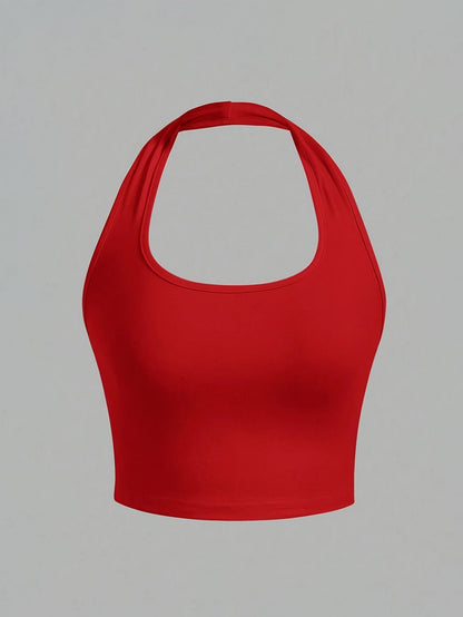 Dam Halterneck Crop Top med Öppen Rygg - Trendig Sommartopp för Vardag och Fest