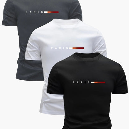 Herr T-shirt 3-pack Set Paris Tryck Sportig och Trendig Stil