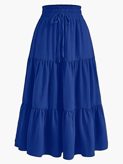 Dam Kjol Smockad Midja Elegant Vardagsstil Midi Volangkjol