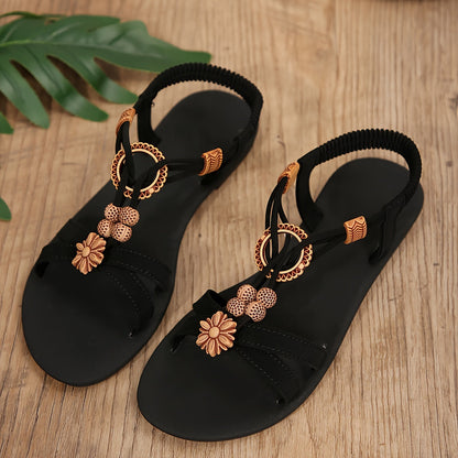 Dam Sandaler – Bohemisk Sommarstil med Dekorativa Remmar och Blomdetaljer – Avslappnat och Bekvämt Val
