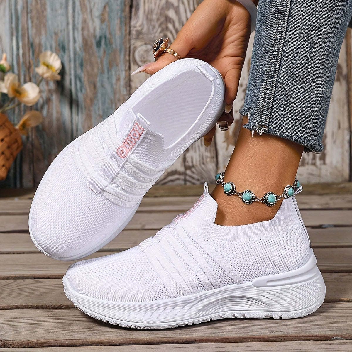 Dam Sneakers Slip-on Sportiga Vardagsskor Låg Modell – Trendig Randig Design
