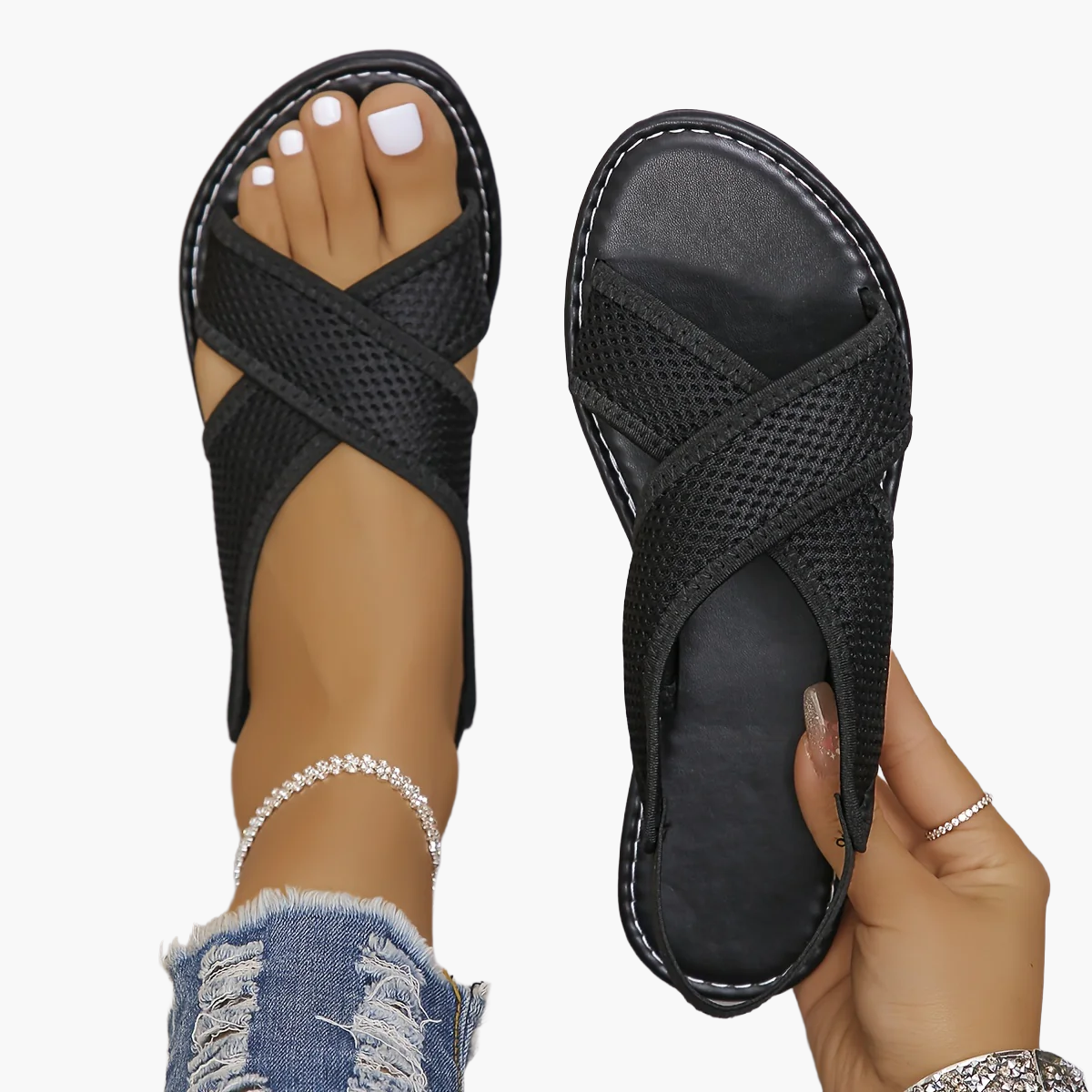 Damers trendiga slip-in sandaler med korsade remmar för sommar och vardag