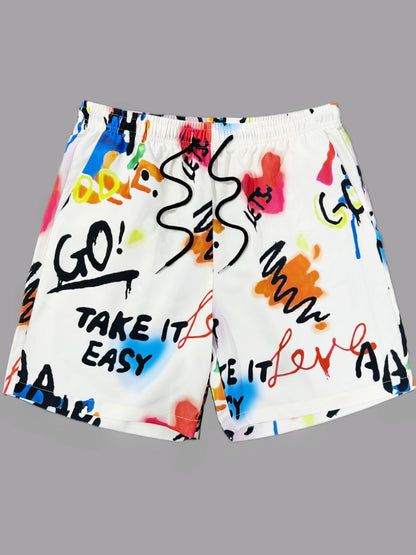 Herrshorts med graffiti-tryck och streetwear-stil för avslappnad vardag och strand