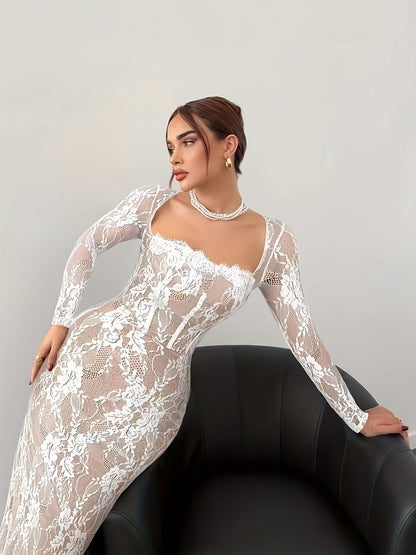 Dam Klänning Elegant Bodycon Långarmad Festklänning med Spetsdetaljer