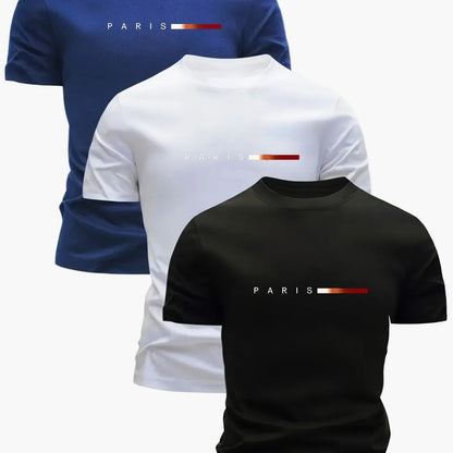 Herr T-shirt 3-pack Set Paris Tryck Sportig och Trendig Stil