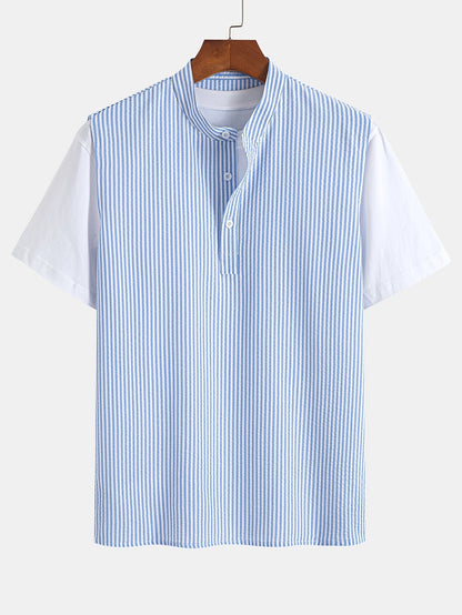 Herr – Modern ärmlös randig Henley-skjorta för avslappnad och stilren look