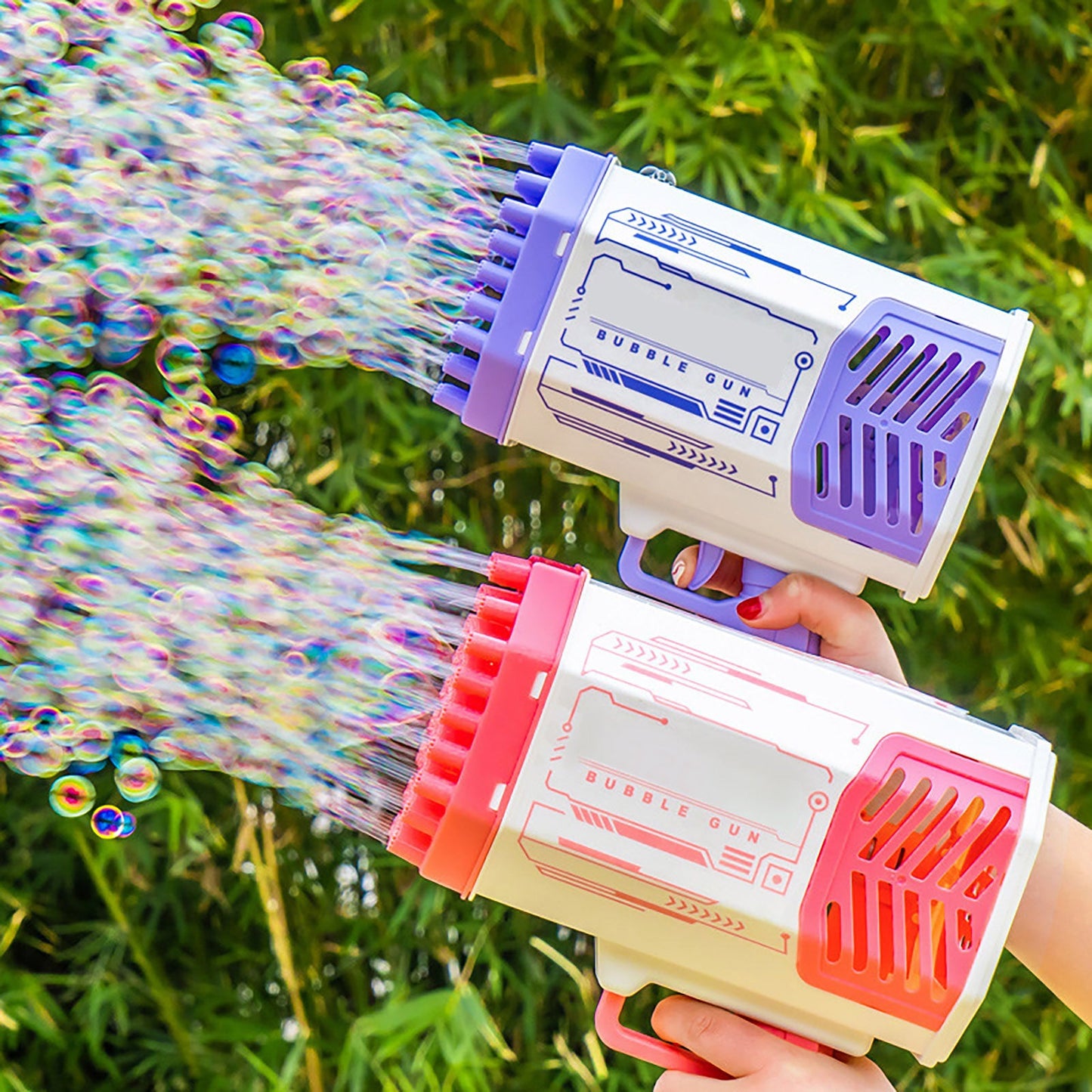 Bazooka Bubble Gun – Elektrisk Bubbelmaskin för Barn och Familj, 69 Hål, Leksak för Utomhus och Inomhuslek
