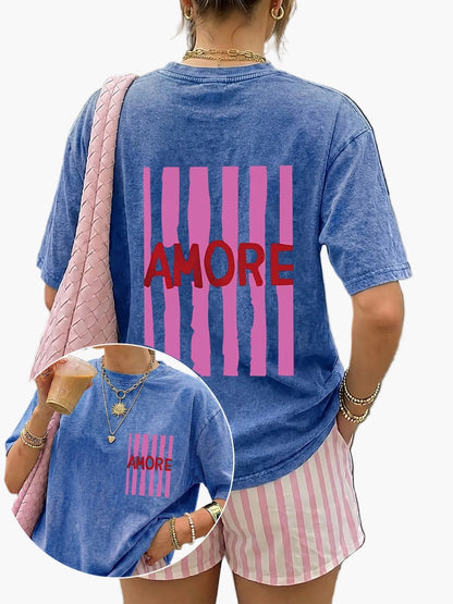 Dam T-shirt och shorts set med trendigt motiv och avslappnad passform – Perfekt för sommar och vardagsbruk