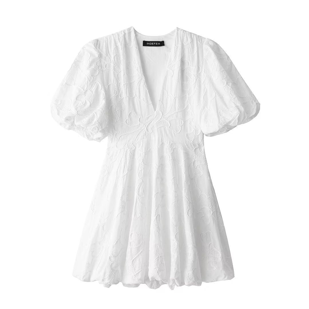Lily – Vårmode Casual Enkel Broderad Fluffig Klänning