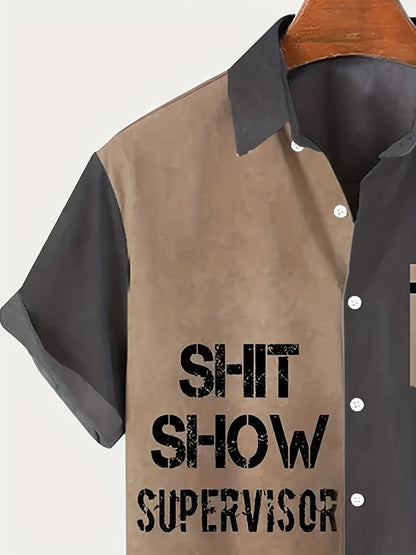Herr Skjorta med Texttryck – Rolig Vintage Kortärmad "Shit Show Supervisor" Party Skjorta