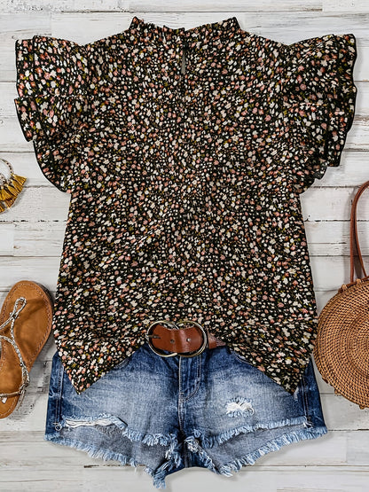 Dam Elegant Blommig Sommartopp med Volangärm för Avslappnad Stil