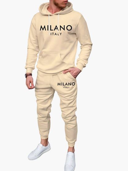 Herrset Hoodie och Joggingbyxor Milano Italy – Sportig och Trendig Fritidsdräkt