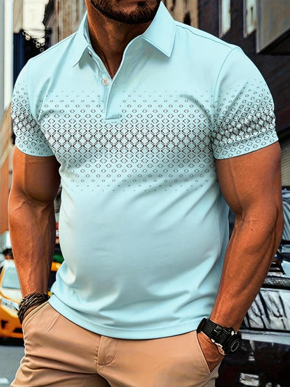 Herr Pikétröja med Modern Geometrisk Design – Casual Stil för Sommar