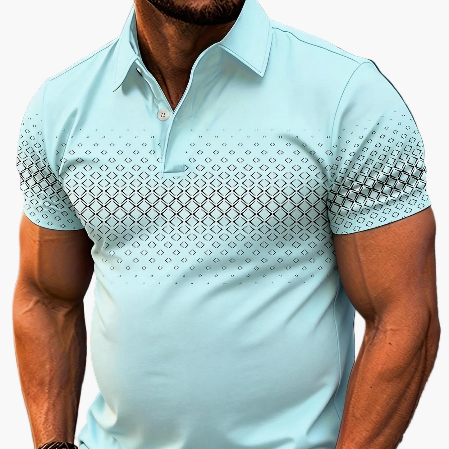 Herr Pikétröja med Modern Geometrisk Design – Casual Stil för Sommar