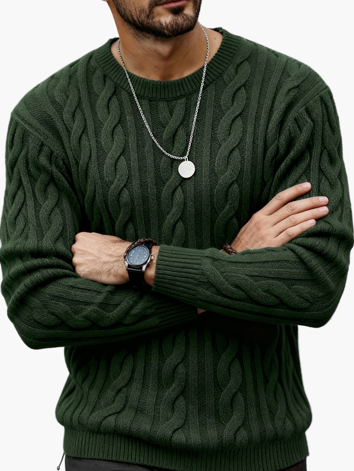 Herr Stickad Kabelmönstrad Tröja – Modern och Varm för Höst och Vinter, Casual Stil