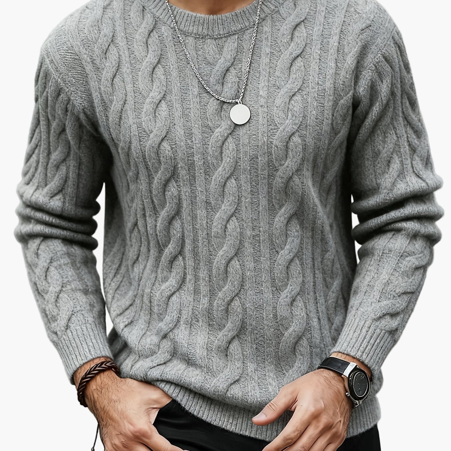 Herr Stickad Kabelmönstrad Tröja – Modern och Varm för Höst och Vinter, Casual Stil