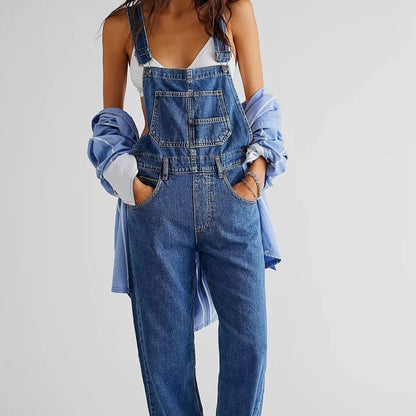 Dam Overaller i Denim – Avslappnad och Trendig Hängselbyxa för Vardag och Fritid