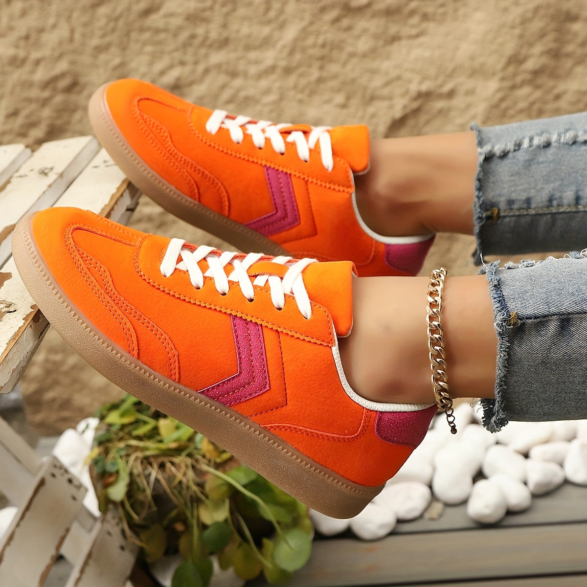 Dam Sneakers Retro Stil Färgblock Vardagsskor