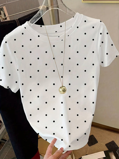 Dam T-shirt med Prickigt Elegant Mönster – Vardagsstil och Bekvämlighet