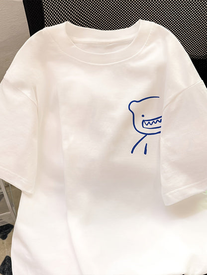Herr T-shirt med konstnärligt björnmotiv och modern streetwear-stil