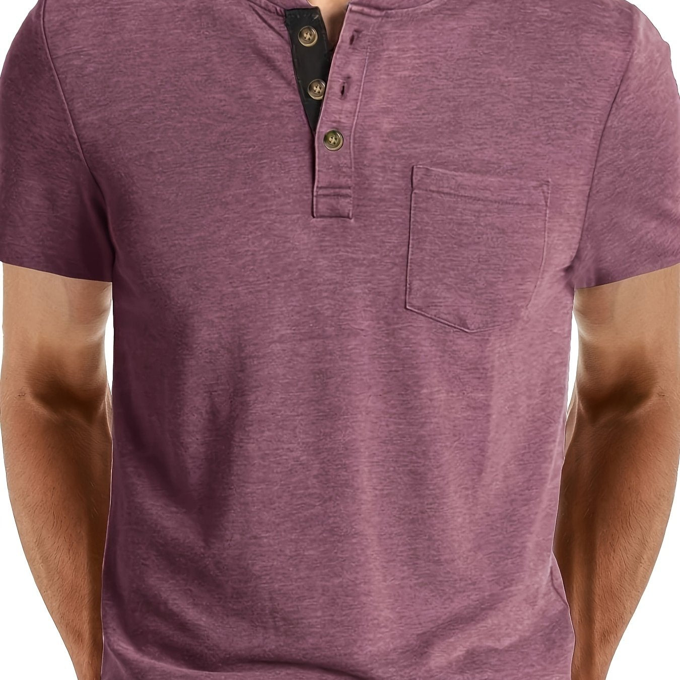 Herr T-shirt med knappslå och bröstficka – Casual stil för vardag och fritid