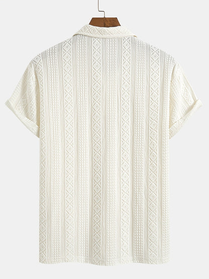 Herr Pikétröja med Texturerad Geometrisk Brodyr – Elegant och Avslappnad Stil för Vardagsbruk