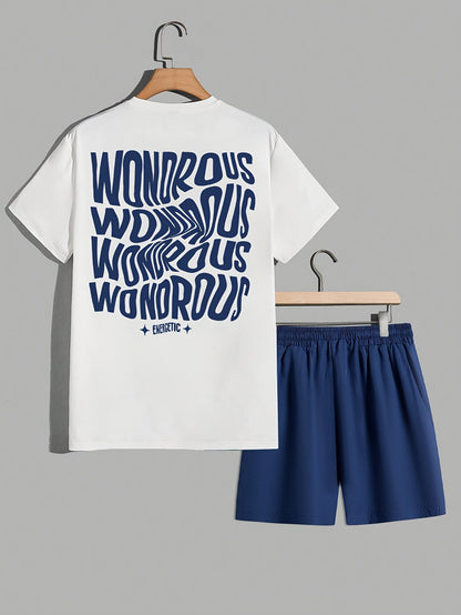 Herrset med T-shirt och Shorts, Modern Streetwear med Psykedeliskt Grafiskt Tryck, Avslappnad Passform