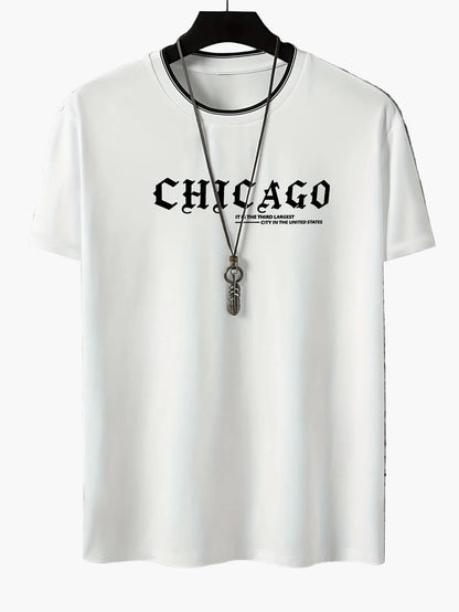Herr T-shirt med tryck "CHICAGO" – Trendig och avslappnad streetwear