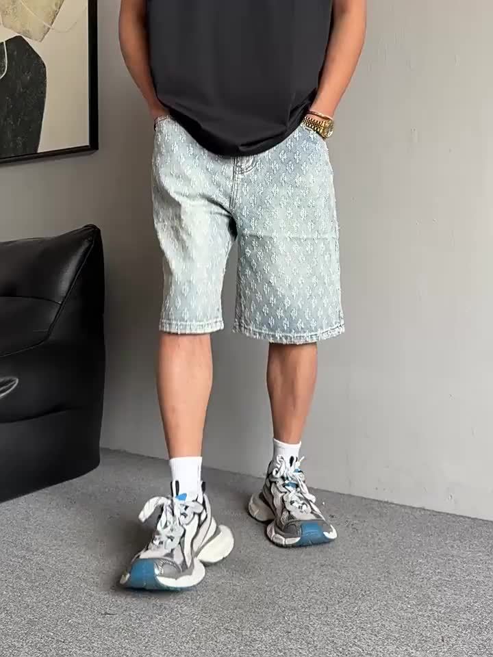 Herr Bermuda Shorts Streetstil – Knälånga Shorts med Textur och Avslappnad Passform