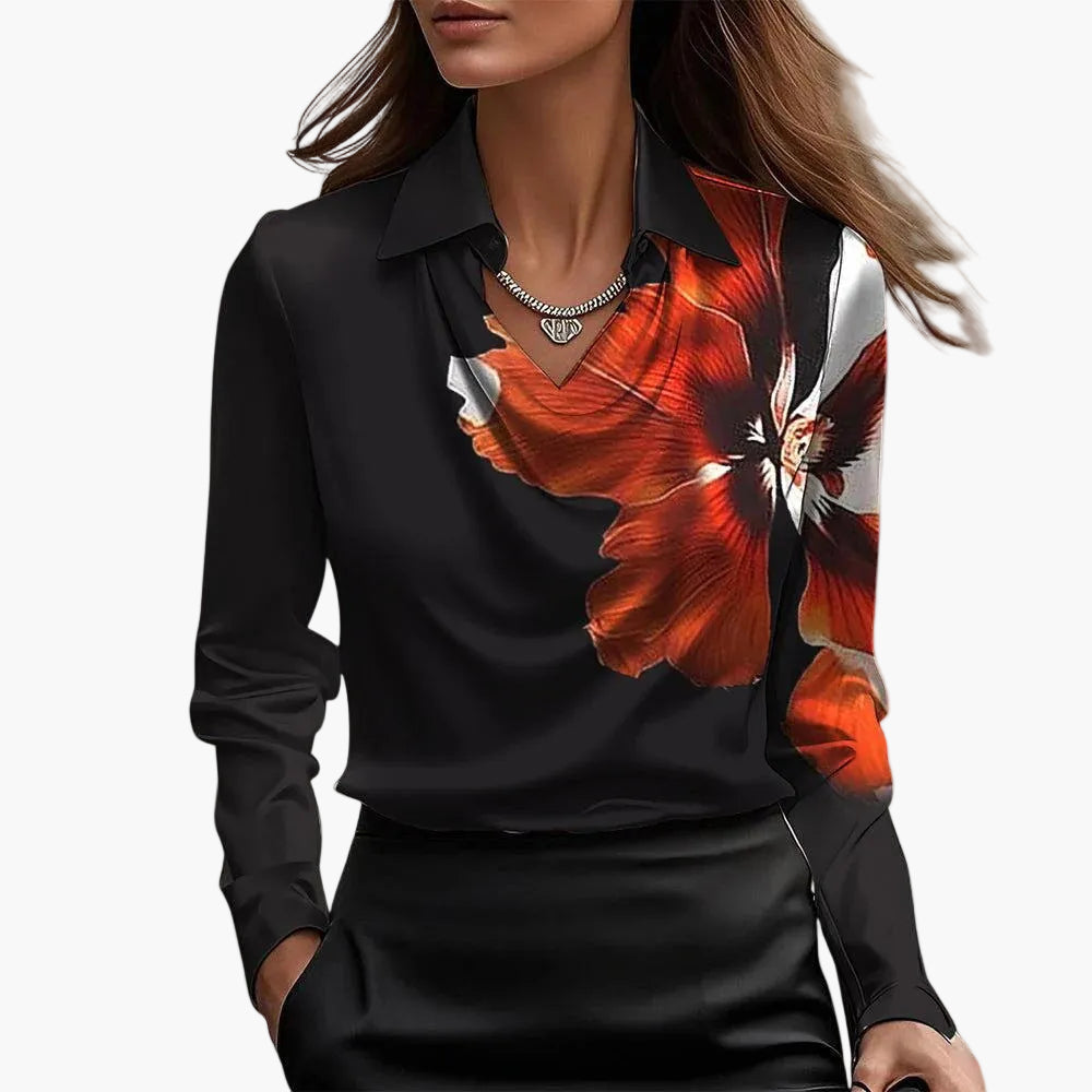 Dam Blus Elegant Drape Hals Ringning Kontorsstil Fest